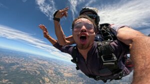a tandem skydiver skydiving over California